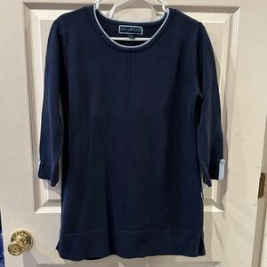 NWT Karen Scott Dark Blue Knit Top with Light Blue Lining